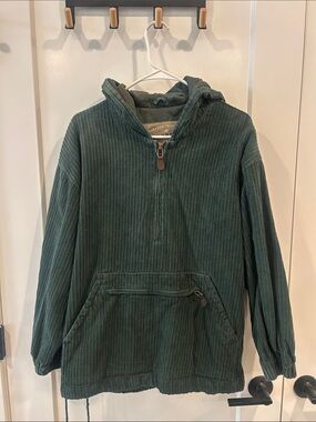 Express Green Corduroy Half-Zip Windbreaker Hoodie